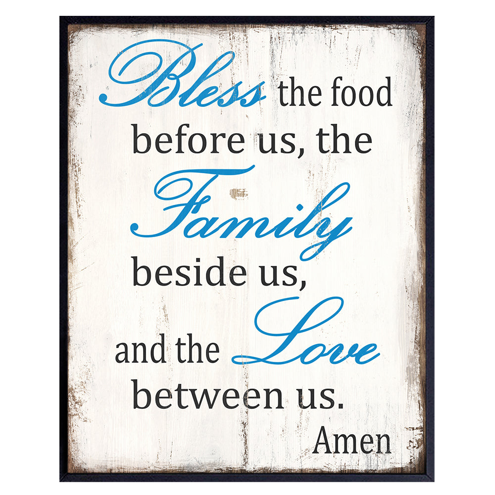 Bless the Food Before Us Sign - Kitchen, Dining Room Decor - Vintage Retro Cafe, Restaurant or Home Wall Art - Gift for Cooks and Chefs - Cute Unique Boho Engagement, Anniversary Gift for Women, Her