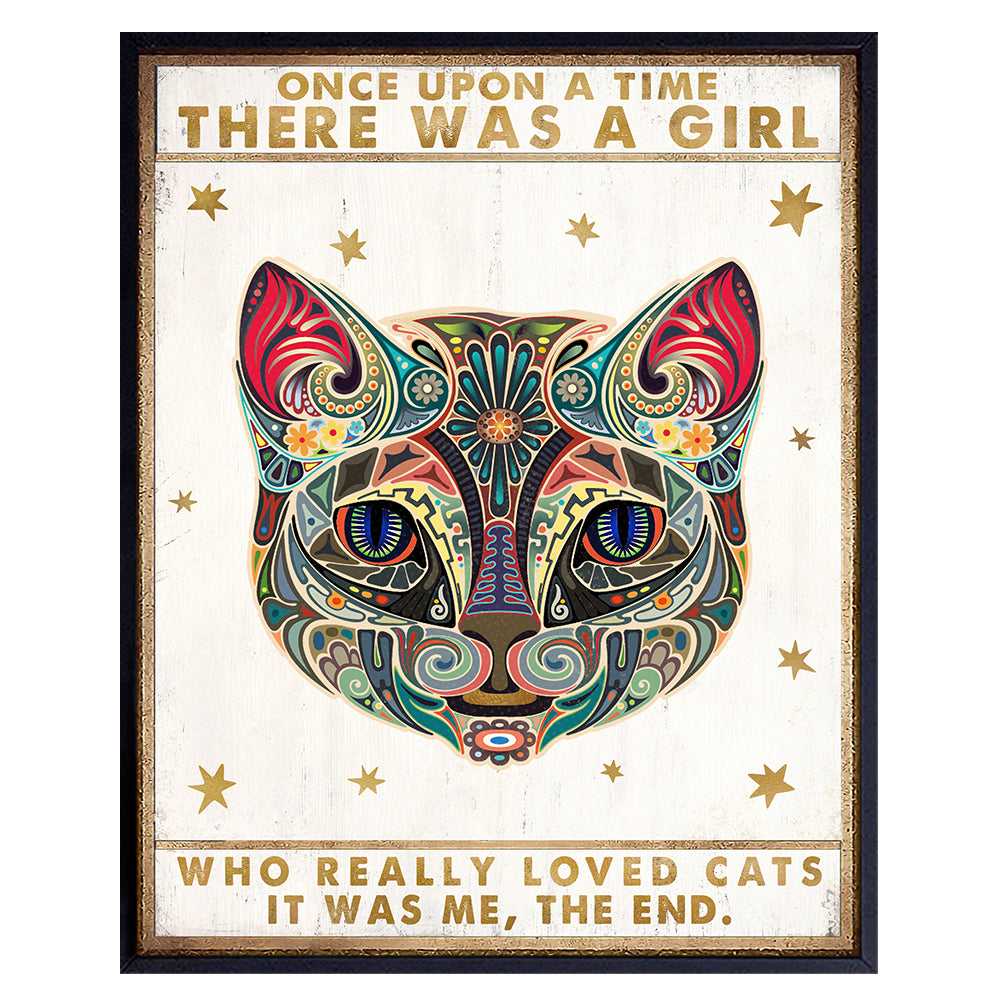 Yellowbird Art & Design Cat Wall Art & Decor - Cat Wall Decor - Cat Girl Poster - Cat Decorations - Cat Lover Gifts for Women Girls - Cat Themed Gifts - Cute Cat Lady Gift - Black cat Room Decor 8x10