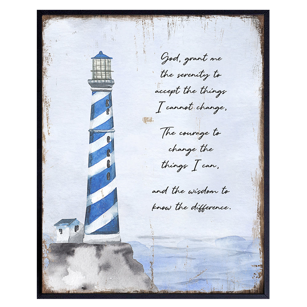 Twelve Steps and Twelve Traditions Wall Art - Serenity Prayer Wall Decor - Lighthouse Wall Decor - Alcoholics Anonymous Wall Decor - AA Sobriety Anniversary Gifts - 12 Steps Decorations Art Prints
