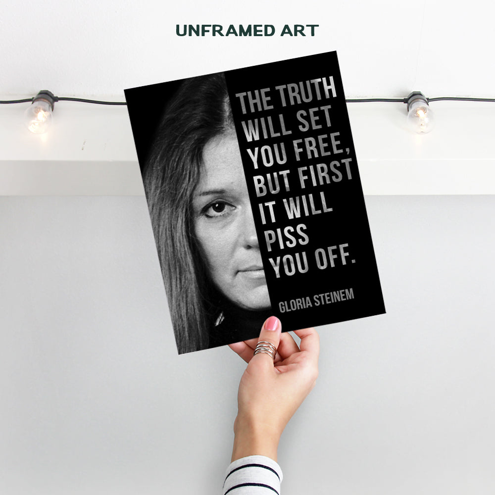 Gloria Steinem, Room Decor for Women - Home, Bedroom Wall Art Decoration - Feminist Gift for Her, Girlfriend, Wife, Gay, Lesbian, Woman - 8x10 UNFRAMED Famous Quote, Saying Poster Print
