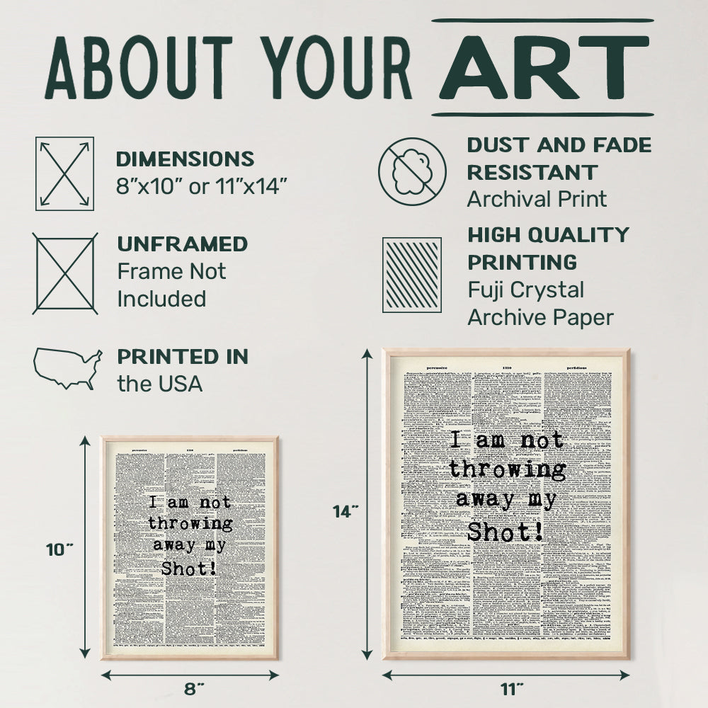 Poster, 8x10 Quote - Inspirational Wall Art Decor - Motivational Home Decoration for Bedroom, Office, Living Room - Gift for History Fans - Upcycled Dictionary Print - 8x10 Unframed print