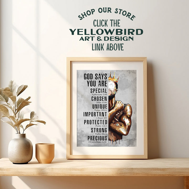 Black Art for African American Men - Christian Gifts for Men - Inspirational Bible Verses - spiritual Decor for Man cave, Office - Psalm 91 Wall Art - Motivational Religious Scripture Wall Art