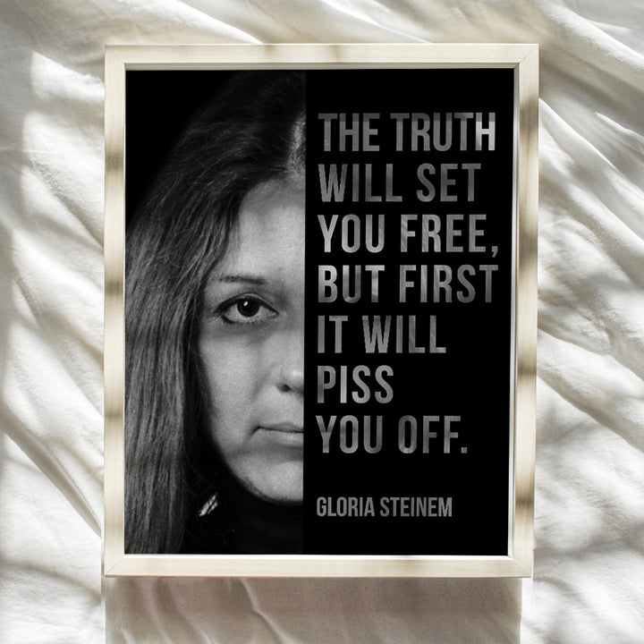 Gloria Steinem, Room Decor for Women - Home, Bedroom Wall Art Decoration - Feminist Gift for Her, Girlfriend, Wife, Gay, Lesbian, Woman - 8x10 UNFRAMED Famous Quote, Saying Poster Print