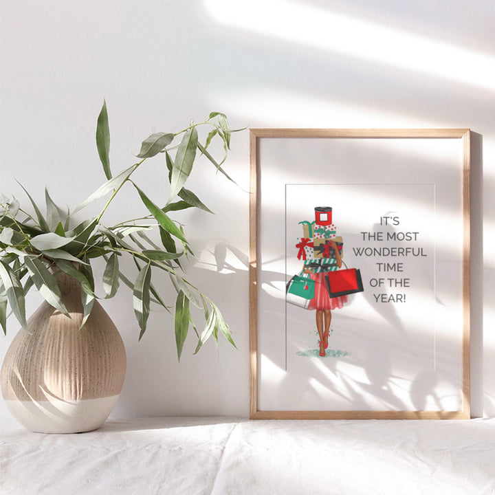 Holiday Wall Art for African Americans, Black women, Girls - Cute Christmas Decor - Holiday Decorations - Glam Wall Decor - Christmas Home Decor - Xmas Wall Decor - Christmas gift Poster 8x10 UNFRAMED