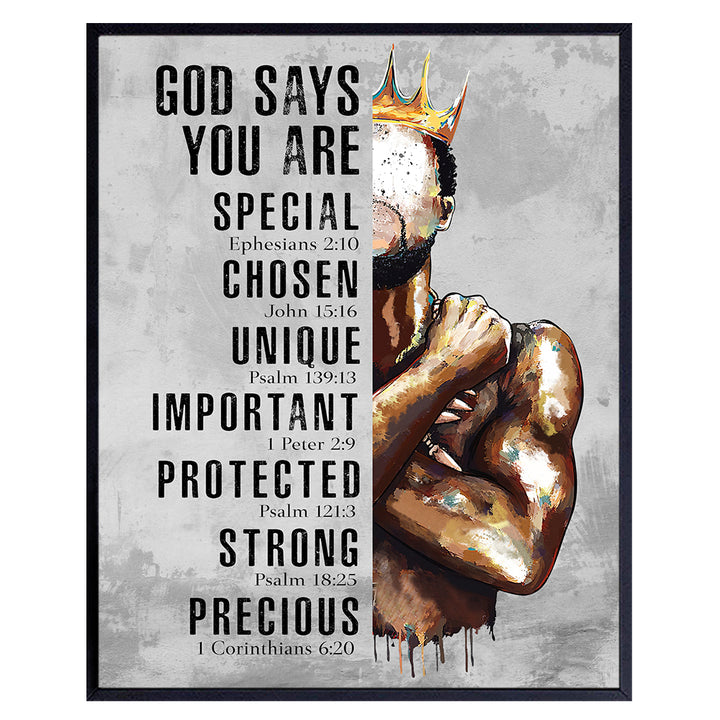 Black Art for African American Men - Christian Gifts for Men - Inspirational Bible Verses - spiritual Decor for Man cave, Office - Psalm 91 Wall Art - Motivational Religious Scripture Wall Art