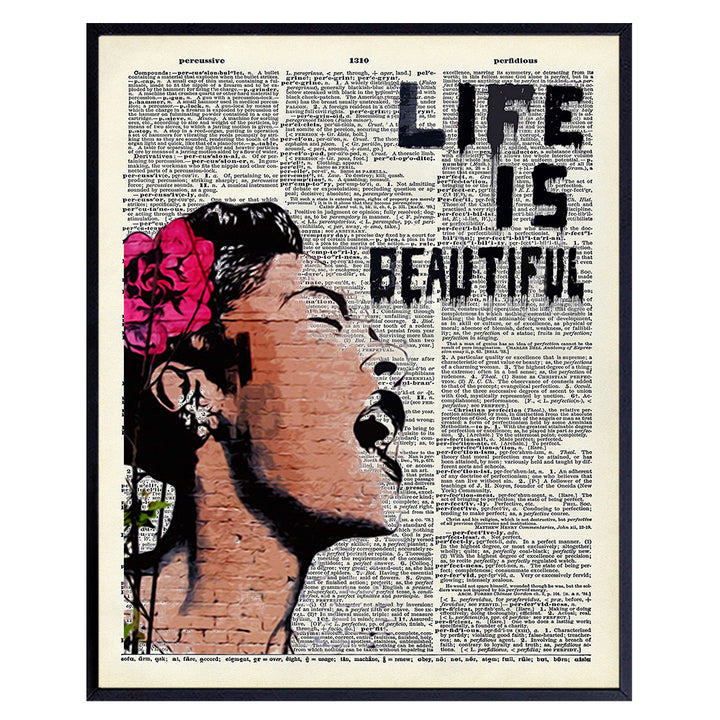 Banksy Wall Art - Upcycled Dictionary Graffiti Art Print, Billie Holiday 8x10 Street Art Poster, Home Decor - Urban Wall Art Print and Room Decorations - Makes a Great Gift - 8x10 Photo Unframed