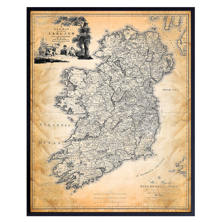 Map of Ireland - Irish Gifts - Irish Home Decor Wall Art - Celtic Wall Decor Poster Print - Vintage Antique Retro Style Irish Map