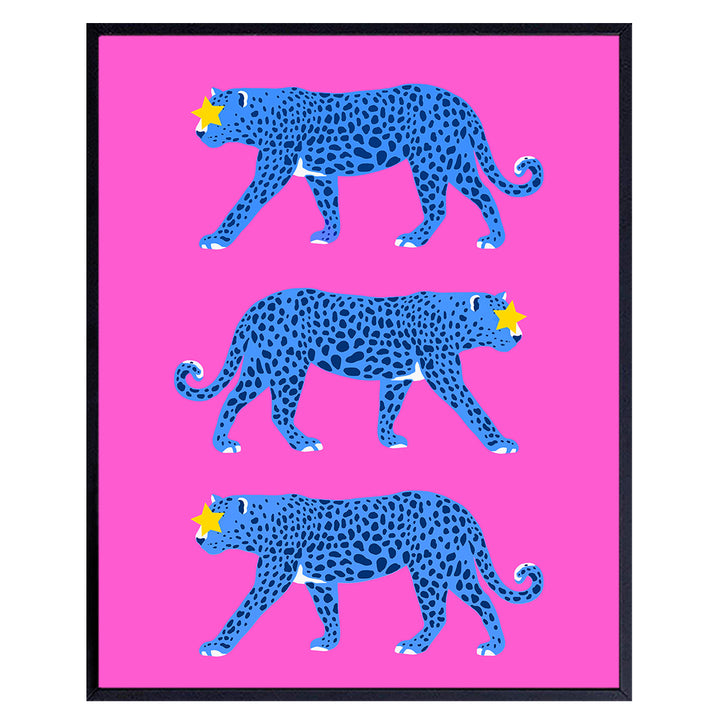 Cheetah Wall Art & Decor - Trendy Aesthetic Room Decor - VSCO Indie Preppy Room Decor - Pink Blue Cheetah Print - Minimalist Mid-century modern Wall Art - Leopard Home Decor - Yellowbird Art & Design