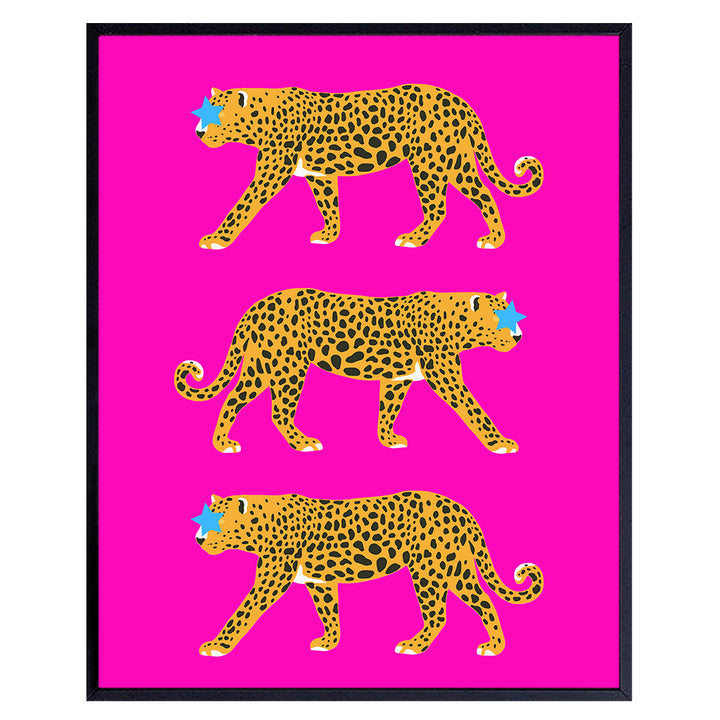 Cheetah Wall Art - Cheetah Print Wall Decor - Aesthetic Room Decor - Preppy Room Decor - Minimalist Mid-century modern Wall Art & Decor - Leopard Home Decor - Pink Teen Girls Womens Bedroom Decor