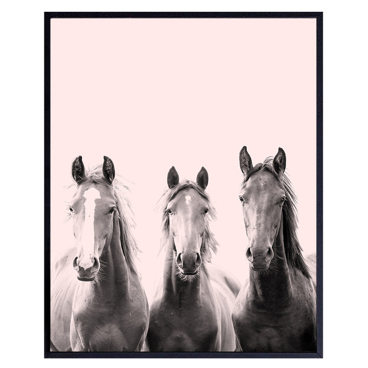 Horse Wall Decor - Horse Wall Art - Horse Decorations - Farmhouse Barn Wall Decor for Girls Bedroom - Country Western Boho Shabby Chic Decorations - Gift for Equestrian Women - Pink Pony Poster Set