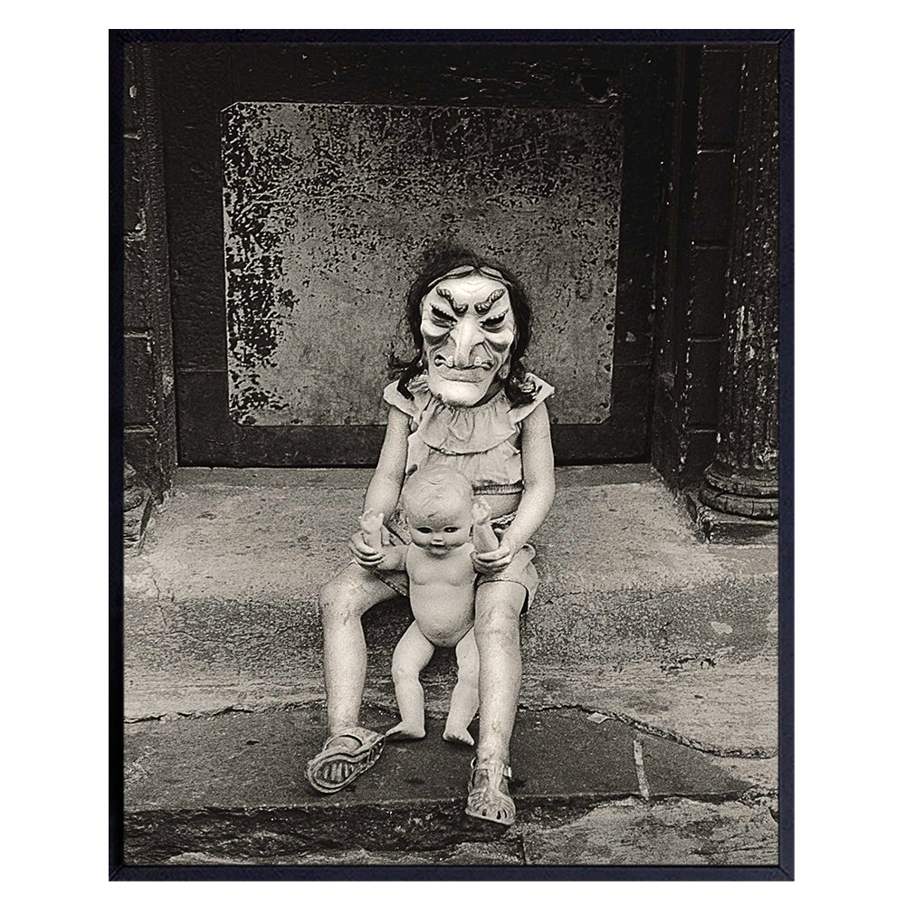 Weird Creepy Girl in Scary Witch Halloween Mask Vintage Photo Picture - Gift for Gothic Home Decor, Witchcraft, Horror Movie Fans - Retro Photograph Wall Art Poster Print - 8x10 Room Decorations
