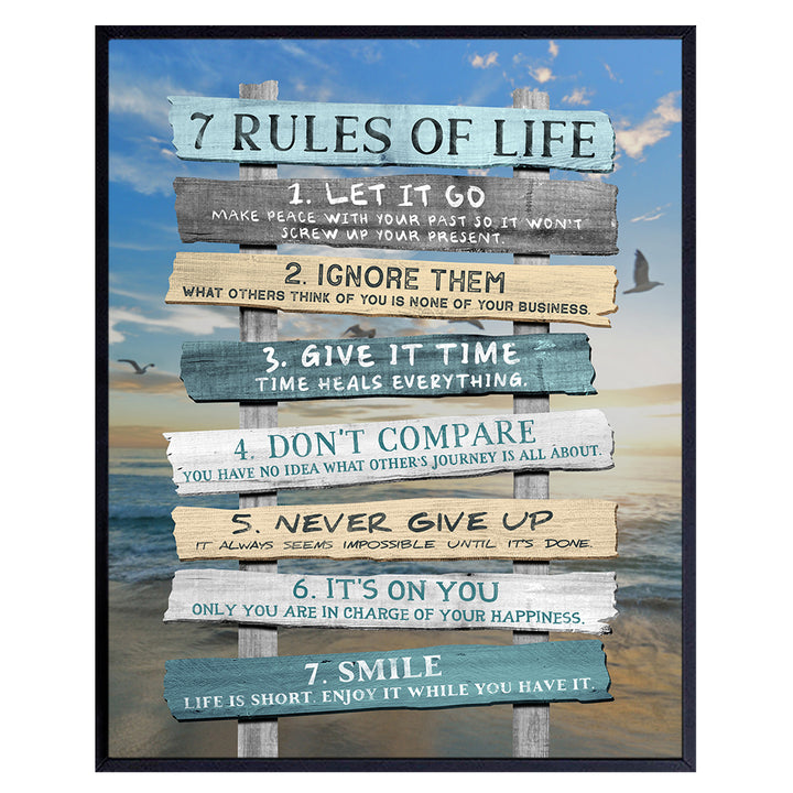 Inspiration Motivation Wall Art & Decor - 7 Rules Of Life Motivational poster 8x10 - Inspirational Gift for Woman Men - Positive Quotes Saying - Home Office Bedroom Living Room Beach House Wall Art