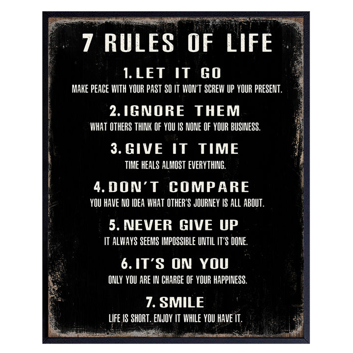 7 Rules of Life Wall Art 11x14 - Inspirational Quotes Wall Art - Motivational Wall Decor - positive Quotes - Inspirational Gifts for Women, Men, Classroom - Home Office, Living Room Decor Poster