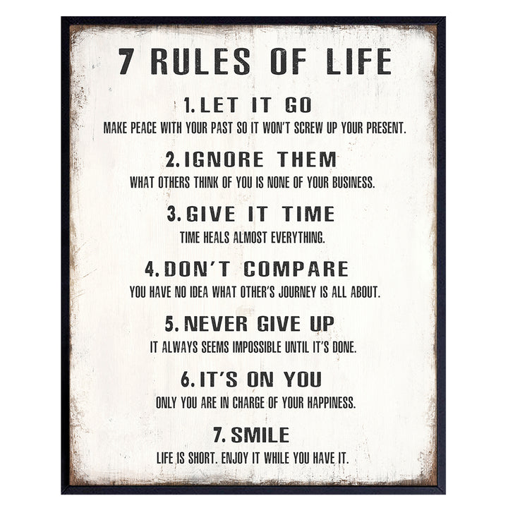 7 Rules Of Life Wall Art - Inspirational Wall Art - Inspirational Gifts for Women Men - Motivational poster - Home Office Bedroom Living Room - Motivational Wall Art - Positive Quotes Wall Decor 8x10