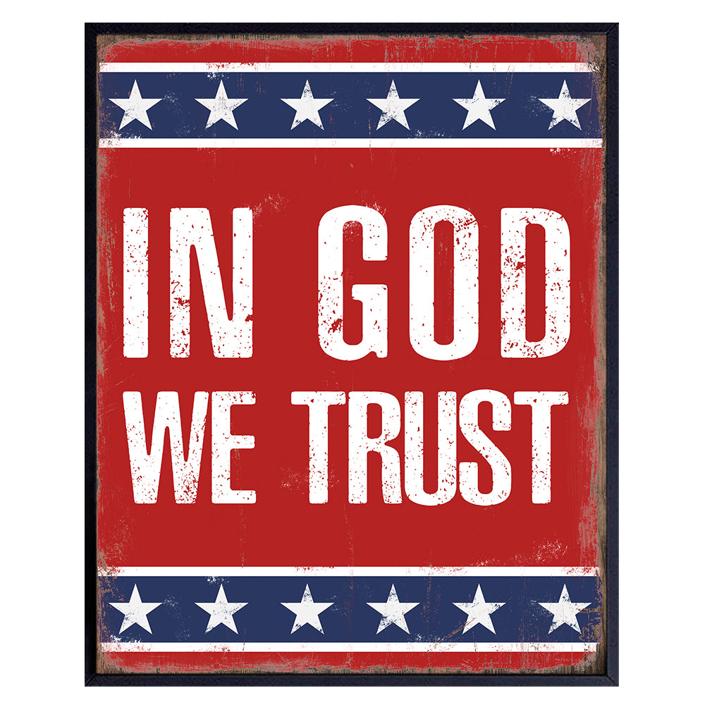 In God We Trust - American Flag Patriotic Decorations for The Home - Religious Wall Decor - American Flag Decor - God Wall Decor- USA Wall Art - Patriotic Decor- Inspirational Quotes - Patriotic Gifts