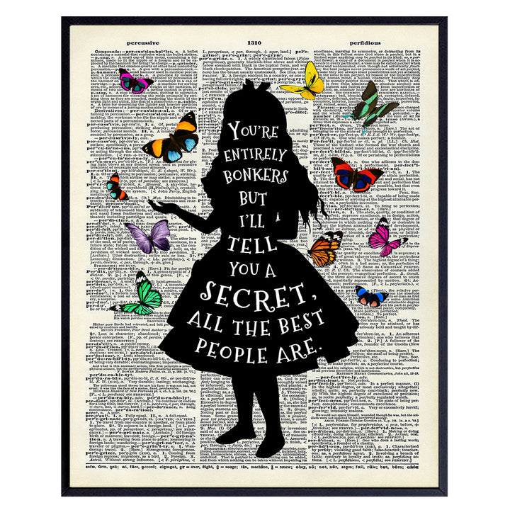 Alice Wonderland Quote, Saying - Dictionary Wall Art Print - 8x10 Photo Picture - Home Decor for Women, Kids, Girls Bedroom - Cool Gift - Unframed Poster