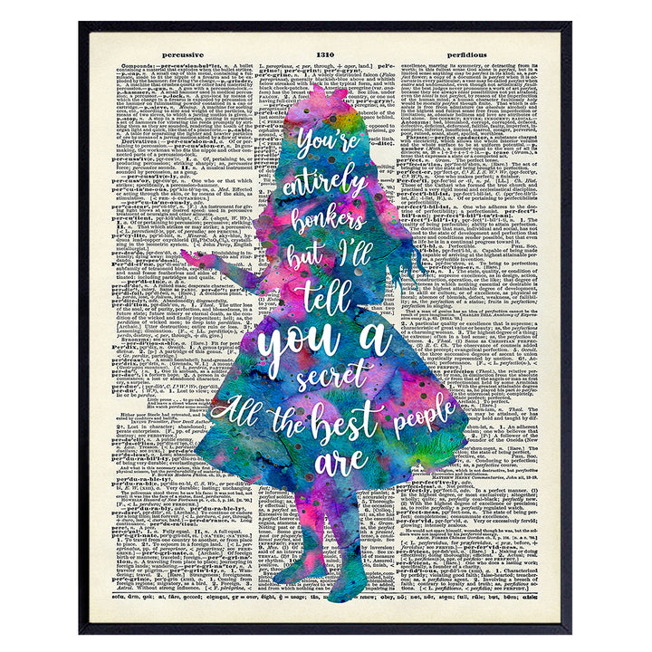 Alice Wonderland A.A. Milne Quote Dictionary Wall Art Decor - Funny 8x10 Home decoration Picture for Kids, Girl Room, Bedroom, Office - Gift for Walt World Fans - Watercolor Poster print