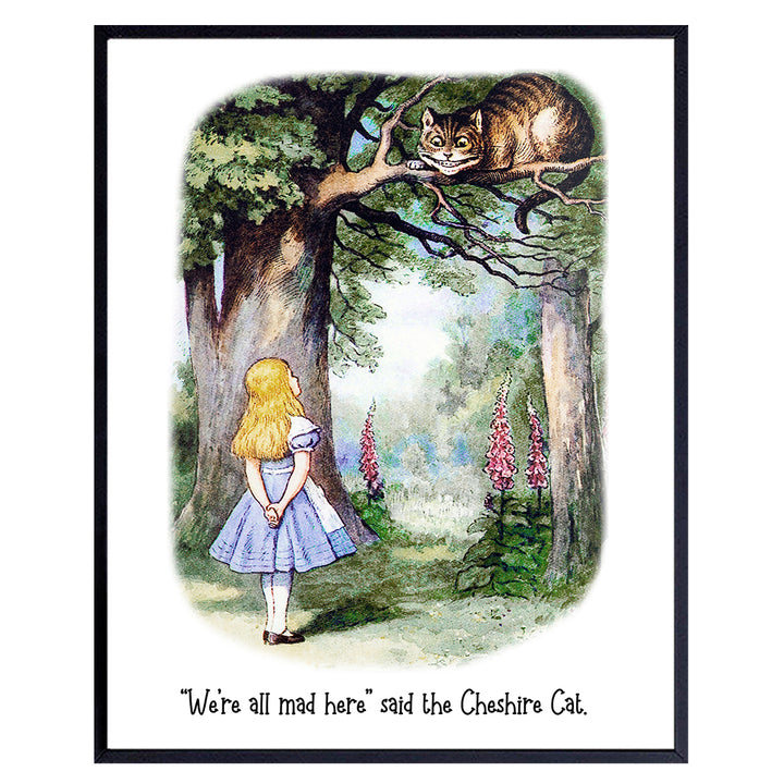 Alice Wonderland Wall Art & Decor - Girls, Kids Room Decor - We're All Mad Here - Cheshire Cat - Home Office Decor - Nursery Wall Decor - Kids Bedroom Decor - Wall Decor for Toddlers - A.A. Milne