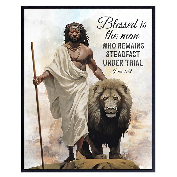 African Americans Jesus Wall Art - Jesus Christ Christian Gifts for Black Men, Black Man - Bible Verses Scripture Wall Decor - African American Art - Jesus Poster - spiritual Religion Room Decor Set