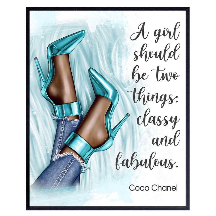 African American Wall Art - Inspirational Quote for Black Women, African American Girls - Glam High Fashion Design Wall Decor - Luxury Gifts - Light Blue Decor for Bathroom, Bedroom, Teens Room