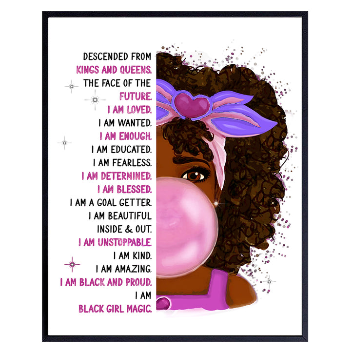 African American Girl Wall Art - Black Art - Inspirational Positive Quotes Wall Decor - Positive Affirmations Poster - Pink Little Girls Bedroom Decor - Toddler Girls Room Decor - Black Girl Magic