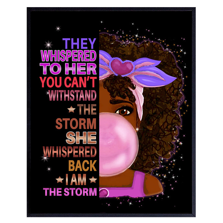 African American Girl Wall Art - Black Art - Cute Pink Girls Bedroom Room Decor - Inspirational Positive Quotes - They Whispered to Her You Cannot Withstand The Storm She Whispered Back I Am The Storm