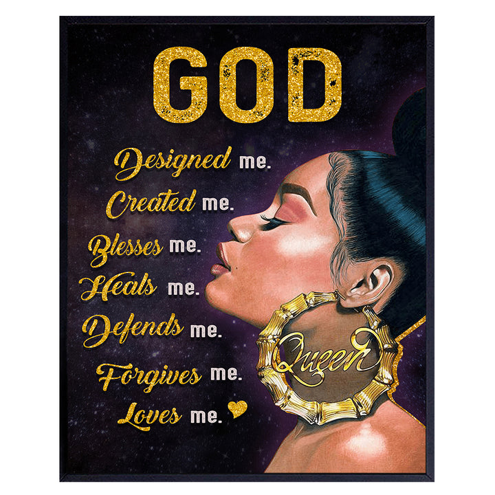 Black Art for Black women - spiritual Gifts, Christian Gifts for African Americans - religious Wall Decor - Black Girl Wall Art & Decor - God Wall Art - positive Wall Art - Inspirational Posters