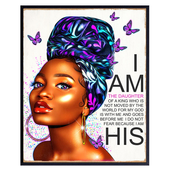 spiritual African American Wall Art - Scripture Motivational poster Bible Verse Wall Art - Religious Wall Decor - Christian Gifts for Black women, Girl - Women's empowerment Inspiration God Wall Decor