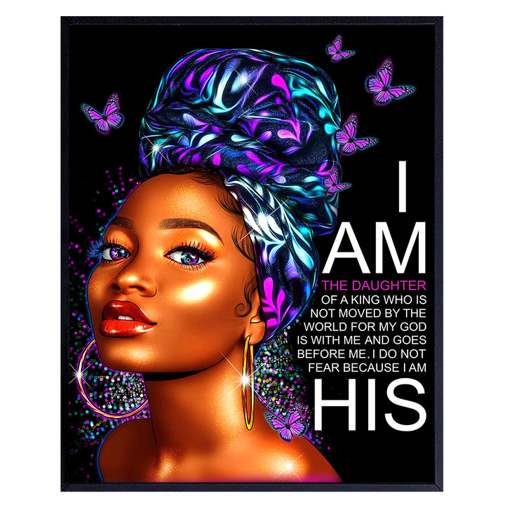 African American Wall Art - spiritual Scripture Motivational poster - Religious Wall Decor- Christian Gifts for Black women, Girl - Inspiration Women's empowerment God Wall Decor- Bible Verse Wall Art