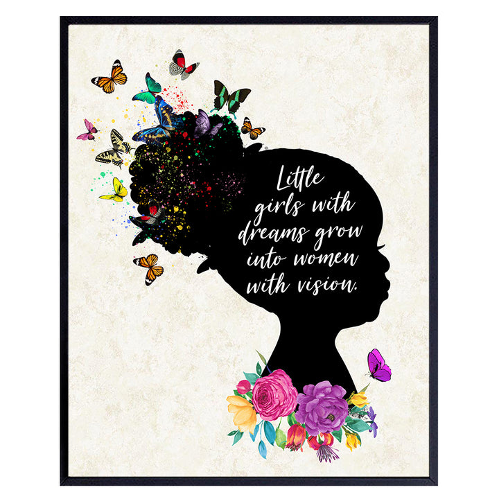 Black African American Girls Motivational Wall Decor - 8x10 Home Decoration, Wall Art Poster for Toddler, Little Girls Bedroom, Kids Room, Baby Nursery - Girly Inspirational Gifts - Daughter Gifts