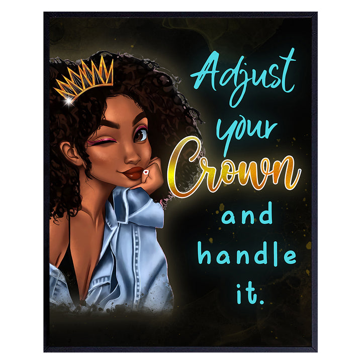 Inspirational quote Black Women Wall Art - Afro Girl, Black Queen - African American Wall Decor - Motivational Posters for Women - Uplifting Encouragement Gifts - Living room Girls Bedroom Home Office