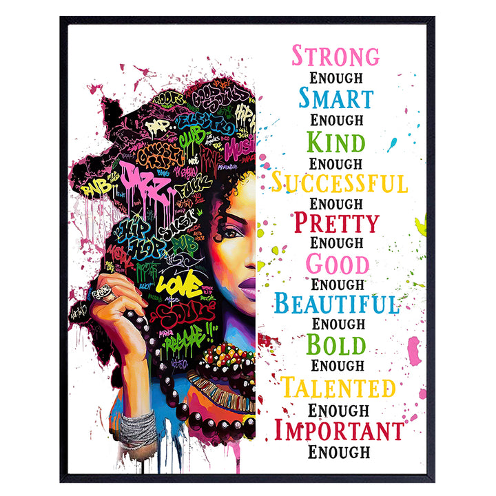 Black Art - Positive Affirmations - African American Women, Girls, Woman, Uplifting Inspiring Quotes - Encouragement Gifts - Afro American Wall Art - Motivational Poster 8x10- Inspirational Wall Decor