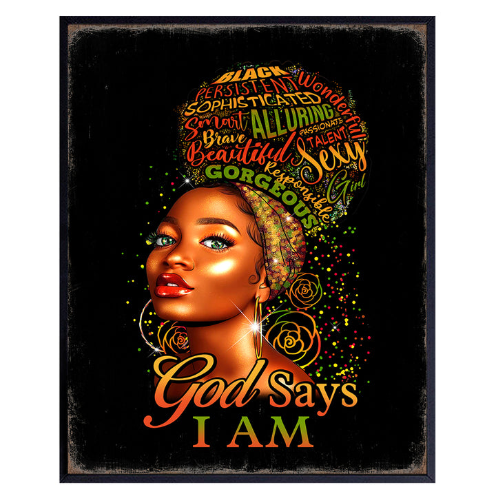 Black Art - African Americans Girl - African American Art - God Says You Are Wall Art - Afro Girl - spiritual Religious Wall Decor - Black women - Inspiration Christian Gifts - Yellowbird Art & Design