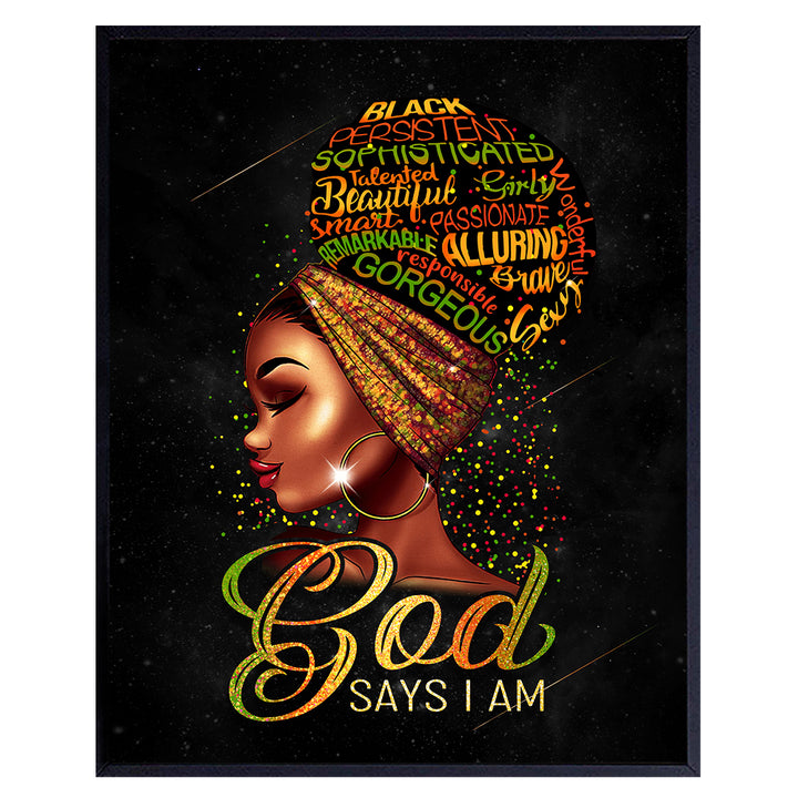 African American Wall Art & Decor - Inspirational Black Wall Art for Girls - God Says You Are - Spiritual Christian Wall Decor - Bible Verses - Religious Gifts for Women - Motivational Positive Quotes