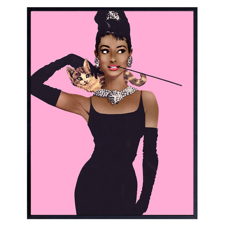 Black Woman Wall Decor - African American Wall Art - Gifts for African American Women, Girls - Audrey Hepburn Poster - Glam High Fashion Design Room Decorations - Classic Movies - Boho Decor - 8x10