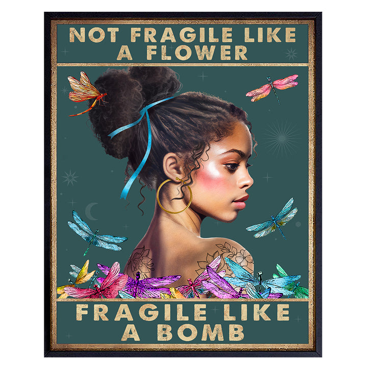 Black Culture Wall Art - Black Woman Black Girl Wall Art - Inspiration Black Art - Not Fragile Like A Flower - Women’s empowerment Motivational Quotes Wall Decor - African American Motivation Wall Art