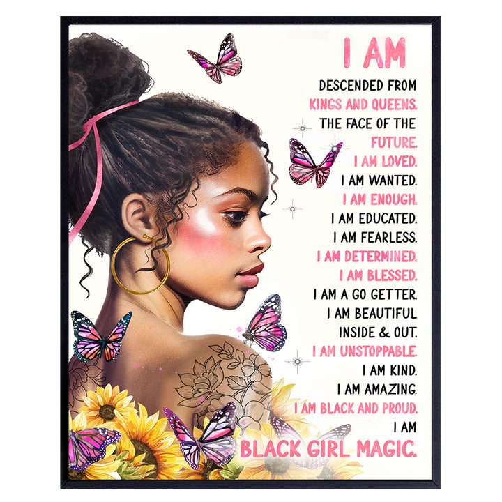 African American Women Wall Art - Pink Inspirational Quotes Wall Art & Decor - Black Girl Magic Motivational poster - Positive Affirmations - Teens Girls Bedroom - Black Wall Art - Positive Quotes