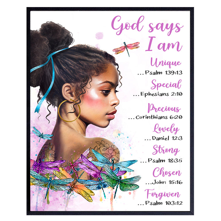 Boho-chic Christian Gifts for Women - Black Girl Bible Verses Wall Decor for Bedroom, Bathroom, Living Room, Kitchen - God Says You Are Wall Art & Decor - Religious Scripture, Psalms, Prayer Wall Art