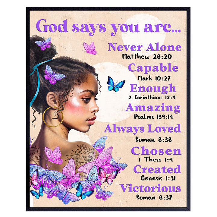 African Americans Wall Art & Decor - God Says You Are - Afro Black Art - Black women Poster - Pink Black Girl Magic - Inspiration Motivation spiritual Religious Christian Scripture - Teen Bedroom