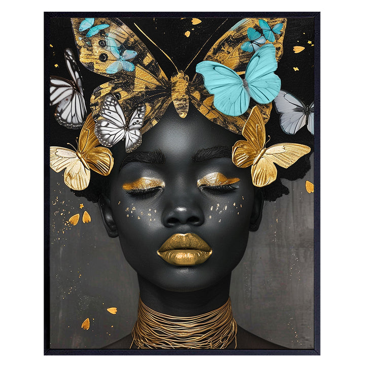 Black women African American Art - Glam Black and Gold, Black and Blue Wall Decor - Melanin Black pride Poster - Black Wall Art - African American Wall Decor - Black Girl Magic Chic Living room Decor