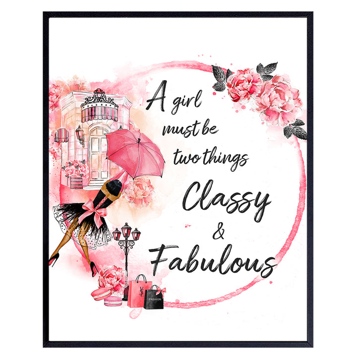 Glam High Fashion Design Wall Art Decor for Black women African American Women Girls Teens - Positive Quote - Luxury Gift - Bathroom, Girls Bedroom Teens Room Living room - Girly Couture decoration