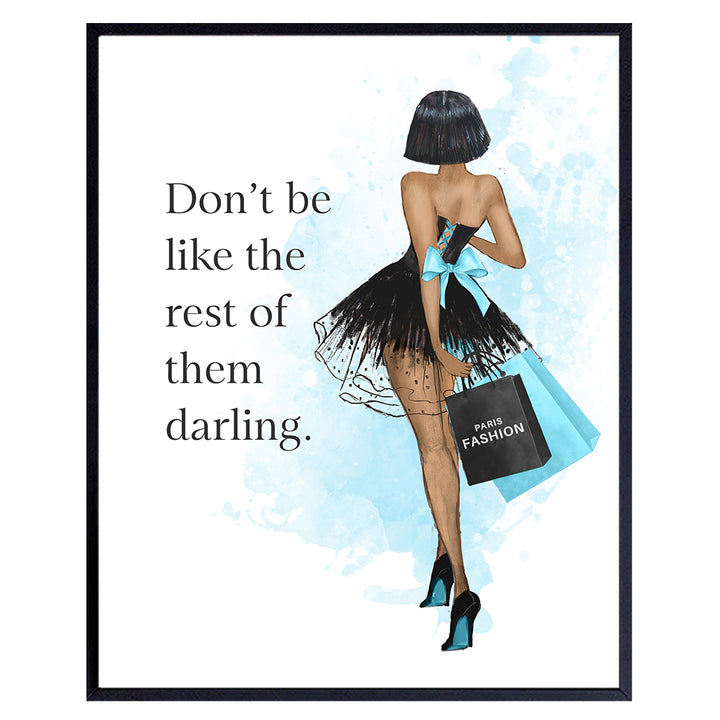 Inspirational Motivational Quote Wall Art - Luxury Gift for Black African Americans Woman, Girl, Teens Bedroom - Glam Wall Decor - Couture Fashion design - Positive Quotes - Blue Decor