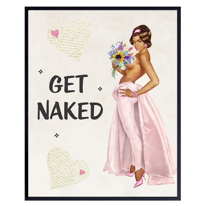 African American Bathroom Wall Decor - Funny Retro Bathroom Wall Art - Powder Room, Guest Bath Poster Print - Cute Bathroom Decoration for Women - Black Wall Art - Vintage Restroom Sign - Pinup Girl