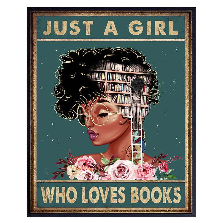 African American Wall Art - Positive Black Wall Art - Black Woman Poster - African American Girl, African American Women, Black Women - Motivational Wall Decor - Never Underestimate a Girl With a Book