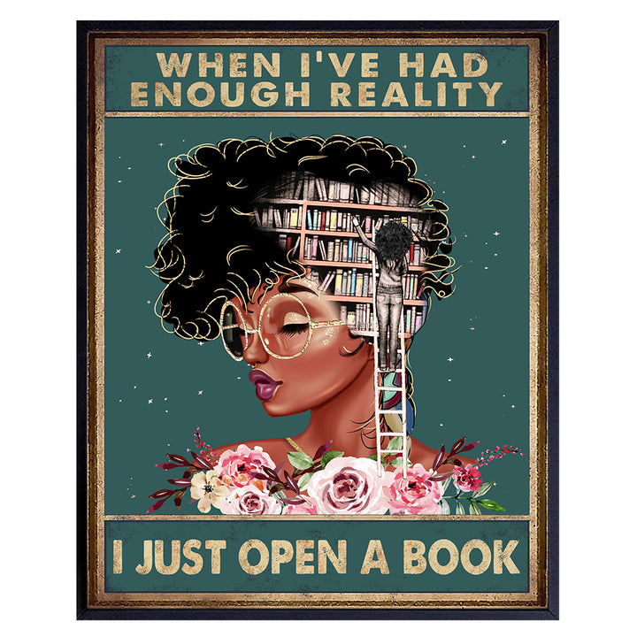 Classroom Wall Art & Decor - African American Black Art - Black Woman Poster - African American Girl, Women - Positive Quotes Inspirational Motivational Decor - Never Underestimate a Girl With a Book