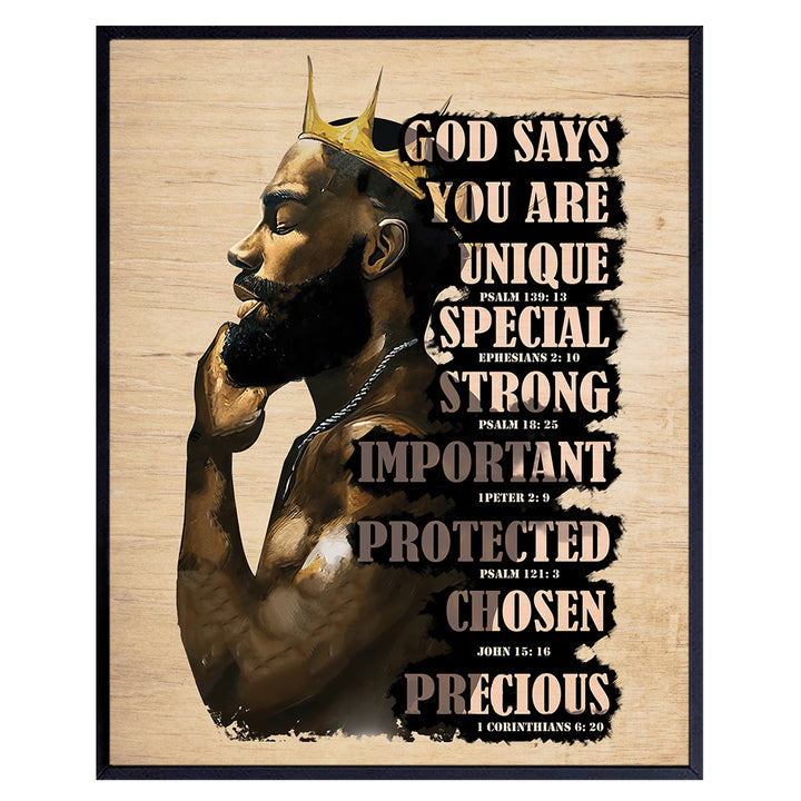 God Says You Are Wall Art - Religious Wall Decor - African American Men - Christian Gifts for Men - Scripture Wall Decor - God Wall Art - African American Wall Art for Men - Motivational Bible Verses