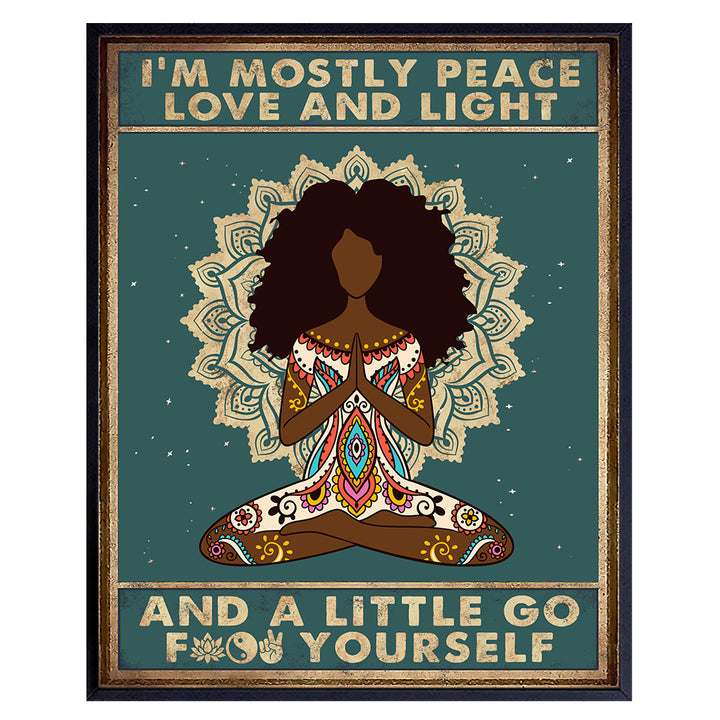 Afro Black Wall Art - African American Wall Decor - Yoga Meditation Gifts for Black Woman, African American Women - Zen Decorations - Spa Namaste Wall Decor - Funny Spiritual New Age Wall Art Poster