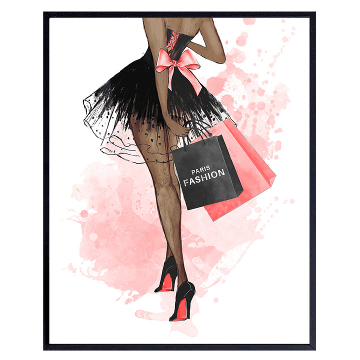 Black women African American Woman - High Fashion Design - Glam Wall Art - Fashion Designer Haute couture - Pink Wall decoration Poster print - Luxury Gift for Latina African Americans Women Teen Girl