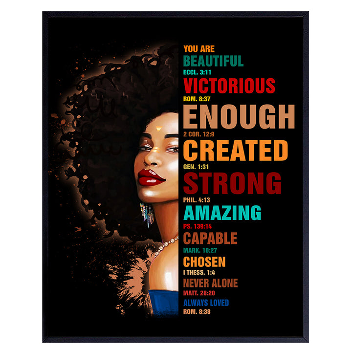 God Says You Are African American Wall Art & Decor - Religious Encouragement Gifts for Black Women - Christian Affirmations - Inspirational Psalms, Bible Verses, Scripture Wall Decor - Positive Quotes