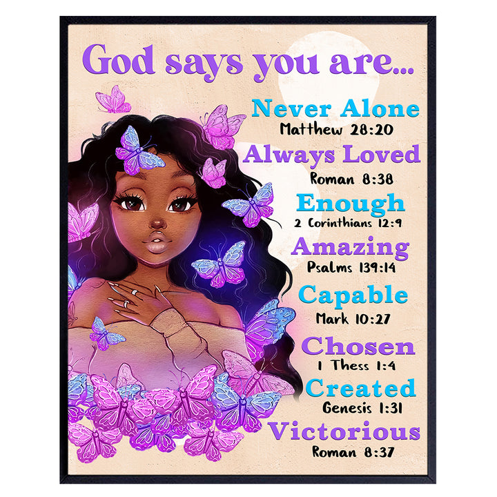 African Americans Wall Art & Decor - God Says You Are - Afro Black Art - Black women Poster - Pink Black Girl Magic - Inspiration Motivation spiritual Religious Christian Scripture - Teen Bedroom